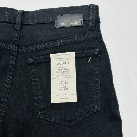 Current/Elliott The Soulmate Jeans Women's 26 Black Denim Slim Fit Straight NWT - Picture 14 of 15